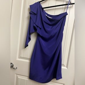 DIANE von FURSTENBERG  Royal Purple Silk One-Shoulder Cocktail Dress size 8